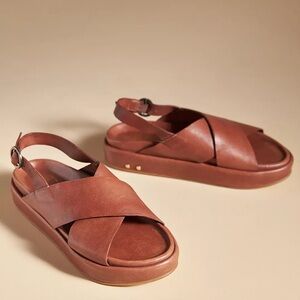 Beek Sandals Gull Crisscross Slingback Sandal Leather Brown, SIZE 6